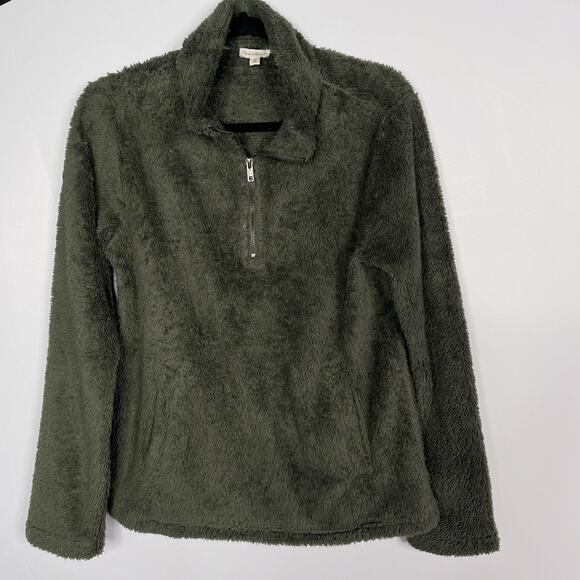 Hem & Thread Womens Small Olive Green Sherpa Fuzzy 1/4 Zip Pullover Sweatshirt - Picture 1 of 8